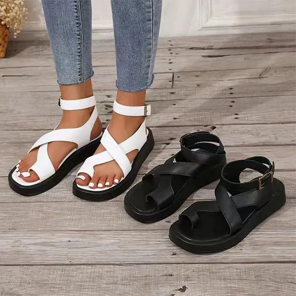 Women's Solid Color Flat Roman Flip Sandals 09571950S