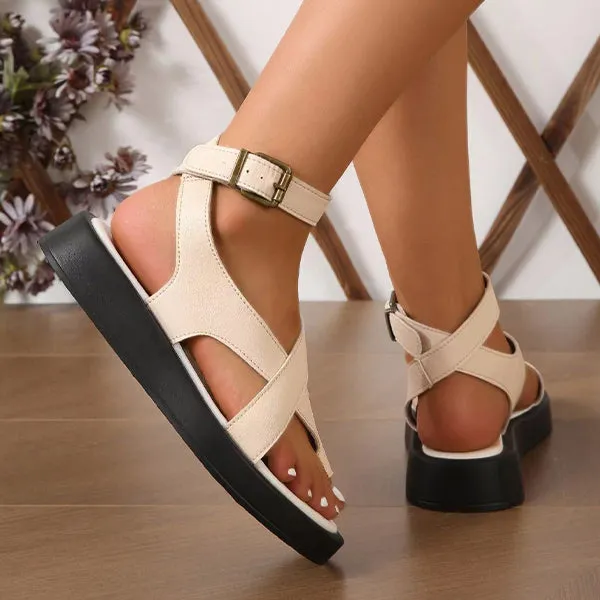 Women's Solid Color Flat Roman Flip Sandals 09571950S