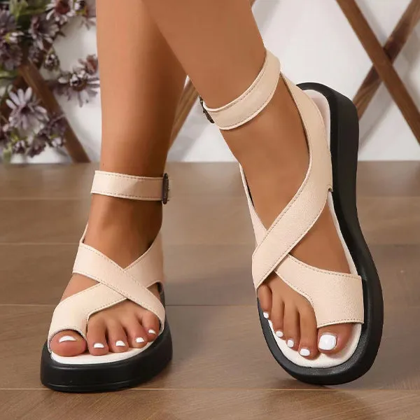 Women's Solid Color Flat Roman Flip Sandals 09571950S