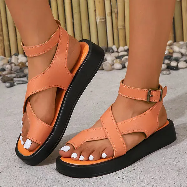 Women's Solid Color Flat Roman Flip Sandals 09571950S