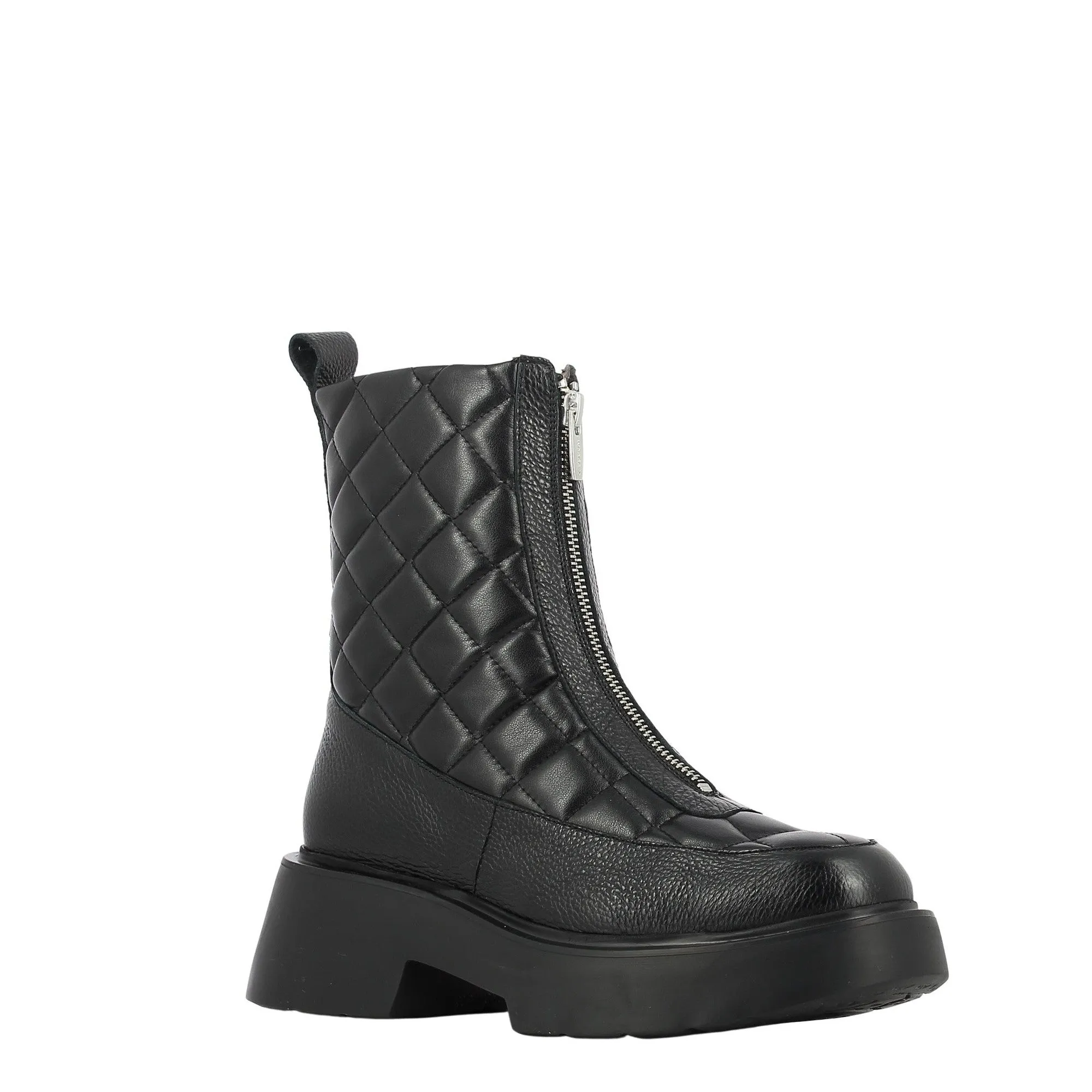 Wonders C-6714 Ladies Black Leather Front Zip Ankle Boots