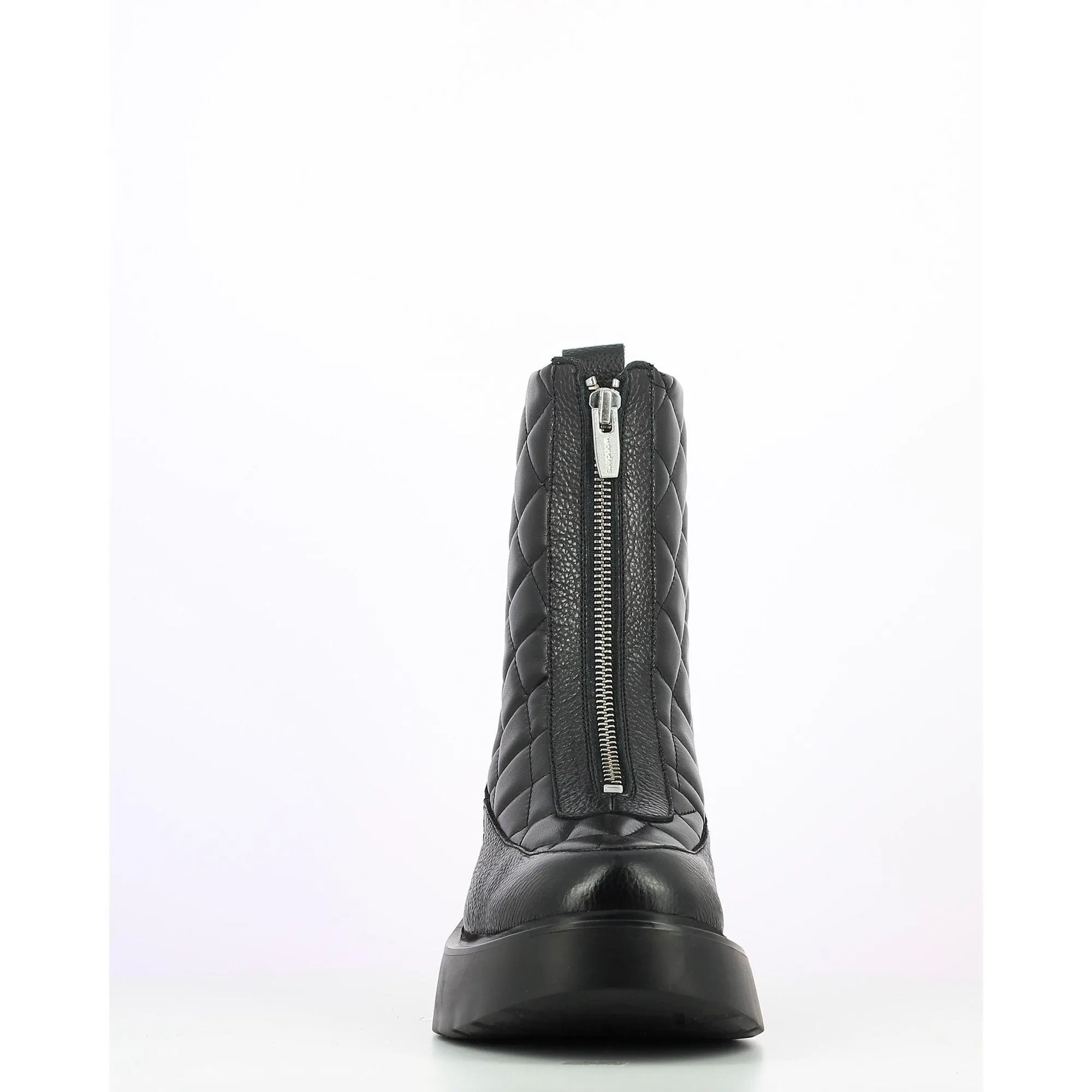 Wonders C-6714 Ladies Black Leather Front Zip Ankle Boots
